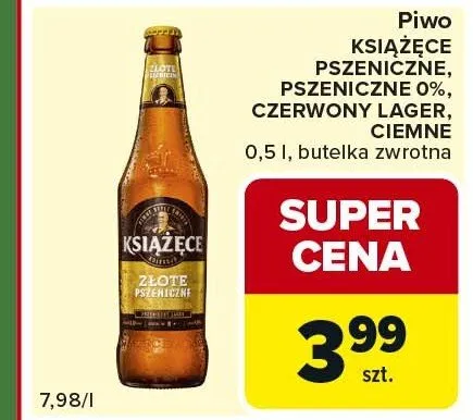 Piwo pszeniczne, pszeniczne 0%, czerwony lager, ciemne butelka zwrotna promocja w Carrefour Express