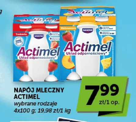 Napój mleczny Actimel o smaku truskawkowym 4-pak promocja w Euro Sklep