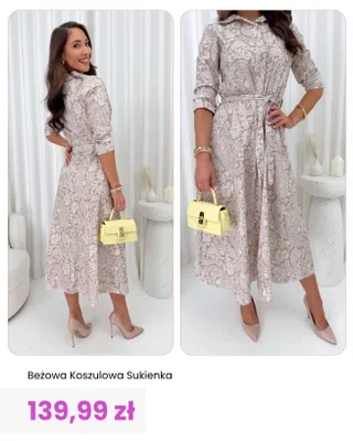 Sukienka koszulowa beżowa ModnaKiecka.pl promocja w Modna Kiecka