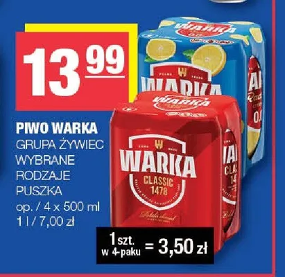 Piwo Warka Classic 4-pak promocja w SPAR