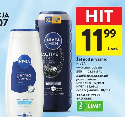 Żel pod prysznic Nivea Men Active Clean promocja w Intermarche