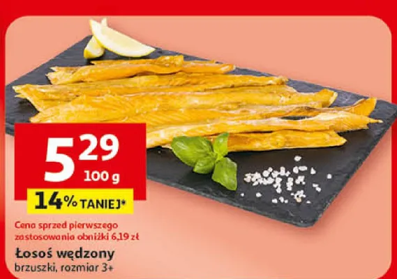 Łosoś wędzony brzuszki, rozmiar 3+ promocja w Auchan