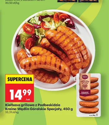 Kiełbasa grillowa z Podbeskidzia Kraina Wędlin Góralskie Specjały promocja w Biedronka