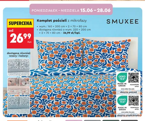 Komplet pościeli z mikrofazy Smukee 160x200 cm promocja w Biedronka