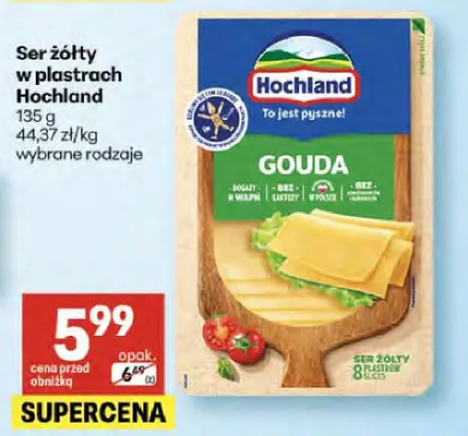 Ser żółty w plastrach Hochland Gouda promocja w Delikatesy Centrum