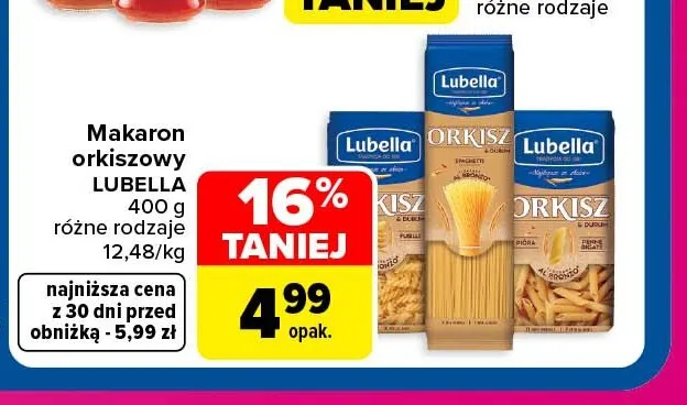 Makaron orkiszowy pióra Lubella promocja w Carrefour Market