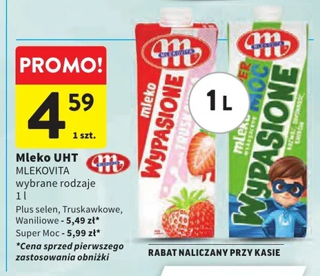 Mleko UHT smakowe Mlekovita Wypasione truskawkowe promocja w Intermarche
