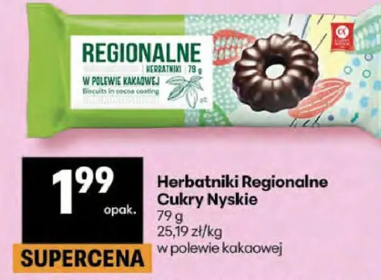 Herbatniki Regionalne Cukry Nyskie w polewie kakaowej promocja w Delikatesy Centrum