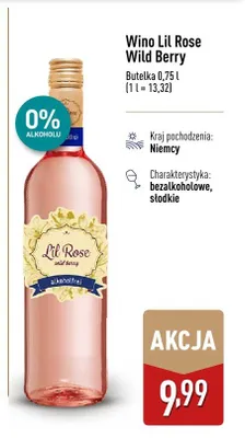 Wino bezalkoholowe Lil Rose Wild Berry słodkie niemieckie promocja w Aldi