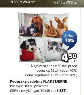 Poduszka ozdobna FLADSTJERNE poszycie 100% poliester 30x30cm promocja w Jysk