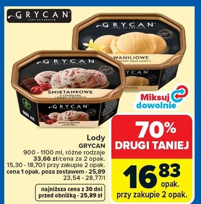 Lody Grycan różne rodzaje promocja w Carrefour Market