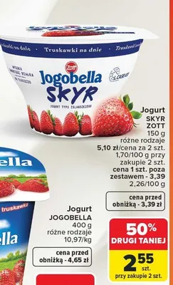 Jogurt Jogobella różne rodzaje promocja w Carrefour