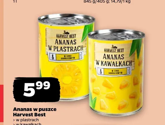 Ananas w kawałkach w puszce Harvest Best promocja w Netto
