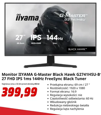 Monitor Iiyama G-Master Black Hawk G2741HSU-B1 promocja w Media Markt