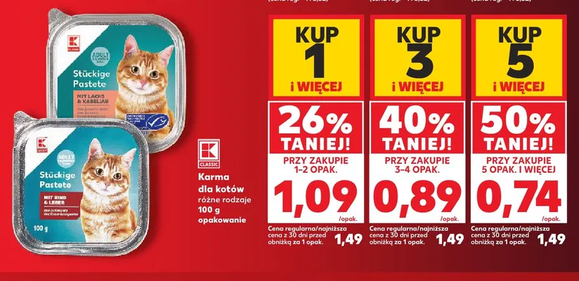 Karma dla kotów Stückige Pastete z łososiem i dorszem K-Classic promocja w Kaufland