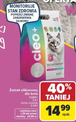 Żwirek silikonowy dla kota CLEO+ 3,8 l promocja w Carrefour Market