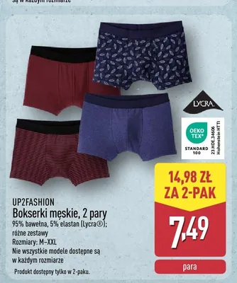 Bokserki męskie UP2FASHION 2-pak 95% bawełna 5% elastan promocja w Aldi