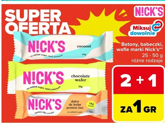 Batony, babeczki, wafle marki Nick's promocja w Carrefour