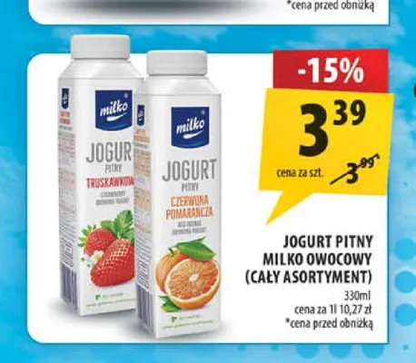 Jogurt pitny Milko czerwona pomarańcza Mlekpol promocja w Arhelan