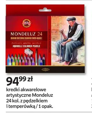 Kredki akwarelowe artystyczne Mondeluz 24 kol. z pędzelkiem i temperówką promocja w Empik