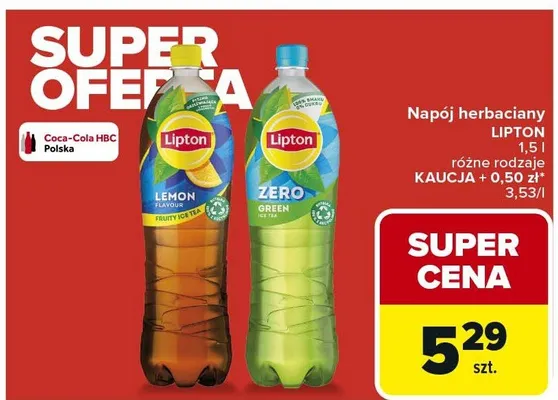 Napój herbaciany LIPTON 1,5l różne rodzaje promocja w Carrefour Market