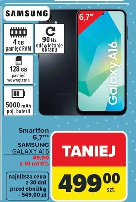 Smartfon SAMSUNG GALAXY A16 6,7" promocja w Carrefour