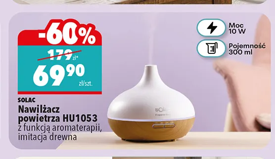 Nawilżacz powietrza HU1053 z funkcją aromaterapii imitacja drewna Solac promocja w Biedronka
