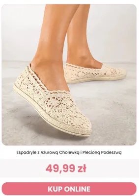Espadryle damskie Renee z ażurową cholewką i plecioną podeszwą promocja w Renee
