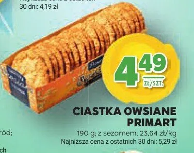 Ciastka owsiane Primart promocja w Stokrotka