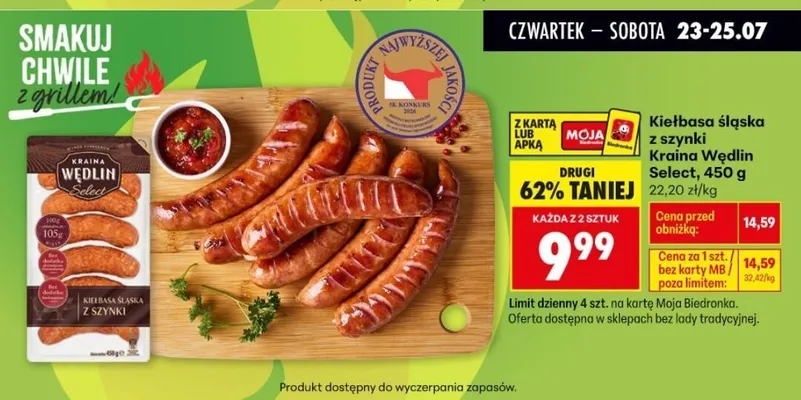 Kiełbasa śląska z szynki Kraina Wędlin Select promocja w Biedronka