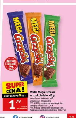 Wafle Mega Grześki w czekoladzie orzechowe promocja w Twój Market