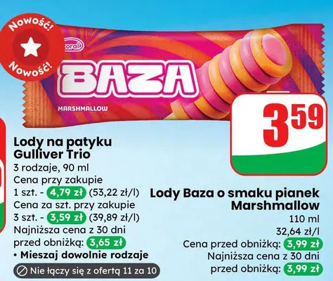 Lody o smaku pianek marshmallow promocja w Dino