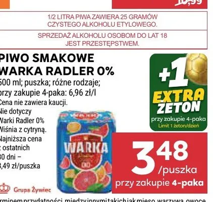 Piwo bezalkoholowe Warka Radler cytryna promocja w Stokrotka
