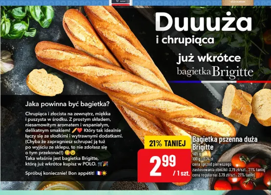Bagietka pszenna duża Brigitte promocja w POLOmarket