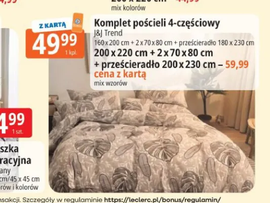 Komplet pościeli 4-częściowy J&J Trend 200x220cm + 2x70x80cm + prześcieradło 200x230cm promocja w Leclerc