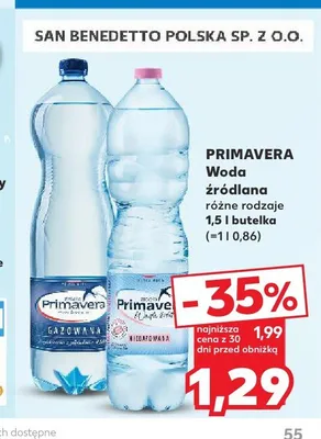Woda źródlana gazowana Primavera promocja w Kaufland