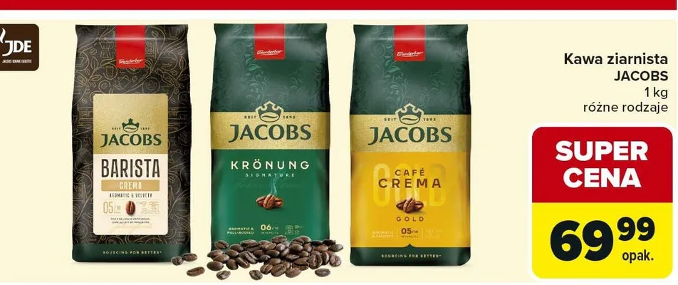 Kawa ziarnista JACOBS 1kg różne rodzaje promocja w Carrefour