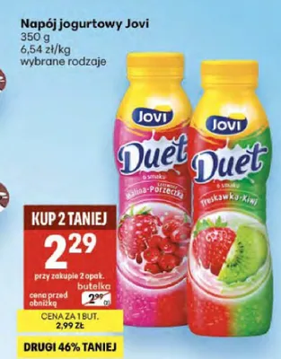 Napój jogurtowy Jovi Duet o smaku truskawka-kiwi promocja w Delikatesy Centrum