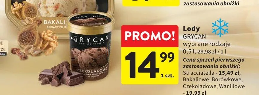 Lody GRYCAN czekoladowe promocja w Intermarche