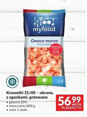 Krewetki 31/40 obrane z ogonkami gotowane Myfood promocja w Makro