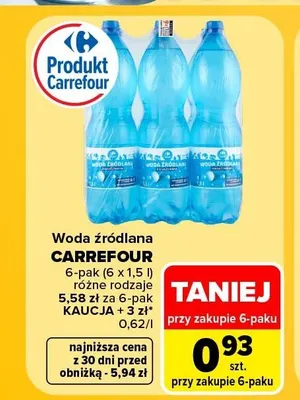 Woda źródlana Carrefour 6-pak promocja w Carrefour