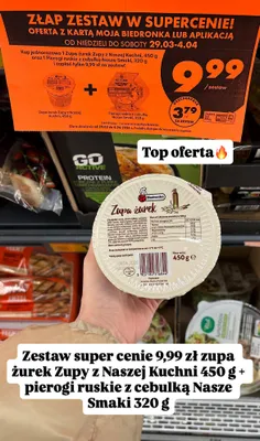 Zupa żurek + Pierogi ruskie z cebulką promocja w Biedronka