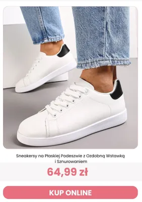 Sneakersy na Płaskiej Podeszwie z Ozdobną Wstawką i Sznurowaniem Reneé promocja w Renee