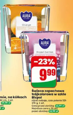 Świeca zapachowa trójkolorowa w szkle Aura Frozen Berries promocja w Dino