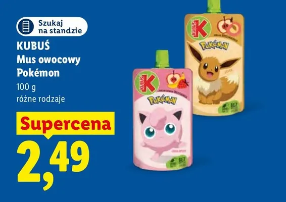 Mus owocowy Pokémon Kubuś promocja w Lidl
