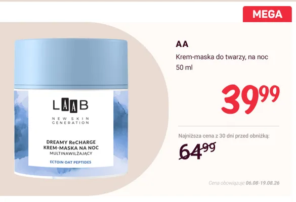 Krem-maska do twarzy na noc AA LAAB promocja w Rossmann