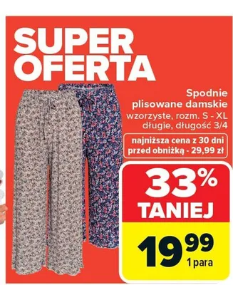 Spodnie plisowane damskie wzorzyste promocja w Carrefour