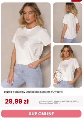 Bluzka damska z bawełny ozdobiona sercem z cyrkonii Renee promocja w Renee