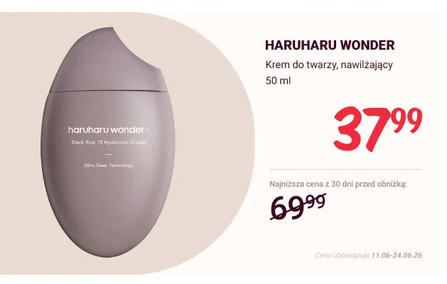 Krem do twarzy nawilżający Haruharu Wonder Black Rice promocja w Rossmann