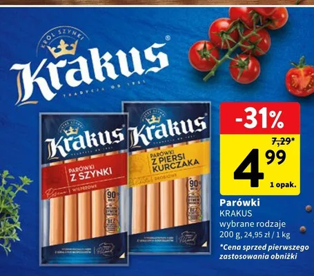 Parówki z szynki Krakus promocja w Intermarche